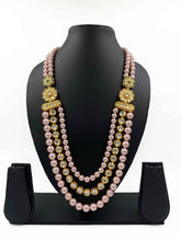 Real Rose Pink Shell Pearls And Kundan Beads Mala Necklace For Men And Women
