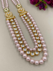 Real Rose Pink Shell Pearls And Kundan Beads Mala Necklace For Men And Women
