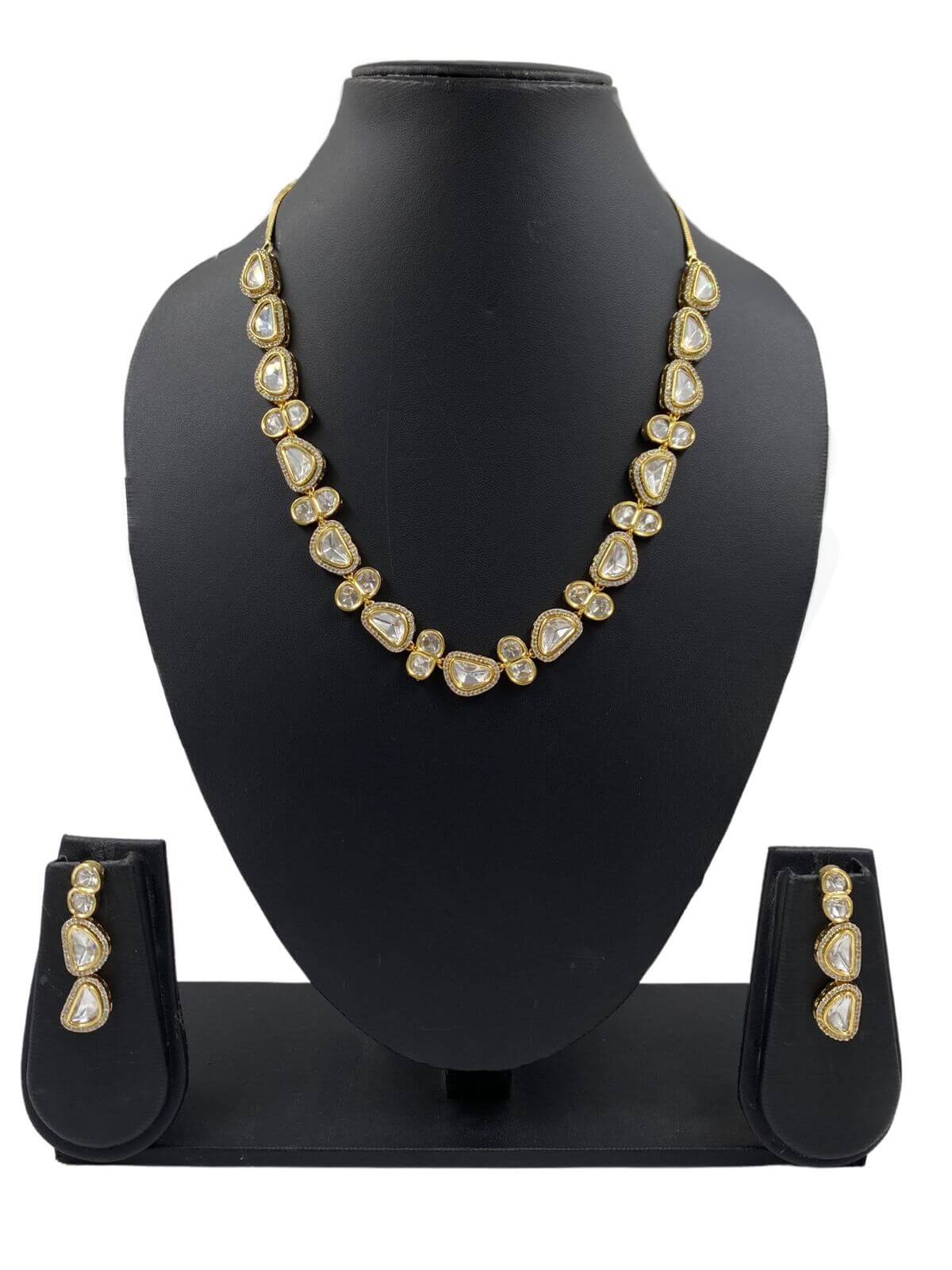 Ridhima Gold Plated Single Line Uncut Polki Neckace Set For Parties Kundan Necklace Sets