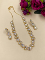 Ridhima Gold Plated Single Line Uncut Polki Neckace Set For Parties Kundan Necklace Sets