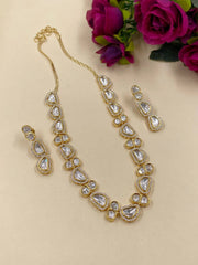 Ridhima Gold Plated Single Line Uncut Polki Neckace Set For Parties Kundan Necklace Sets