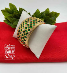 Royal Look Broad Green Emerald Kundan Bangle