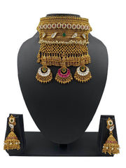 Royal Rajputana Heavy Antique Gold Choker Necklace Set For Weddings By Gehna Shop Bridal Necklace Sets