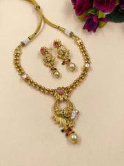 Rutvi Gold Plated Artificial Short Necklace Set For Weddings By Gehna Shop Antique Golden Necklace Sets