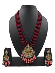Antique Victorian Lord Ganpati Temple Jewellery Necklace Set With Layered red jade Beads