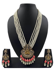Antique Victorian Lord Ganpati Temple Jewellery Necklace Set With Layered pearl Beads