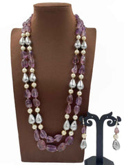 Semi Precious Amethyst And Pearls Fancy Beads Necklace For Women - Purple Beads Necklace