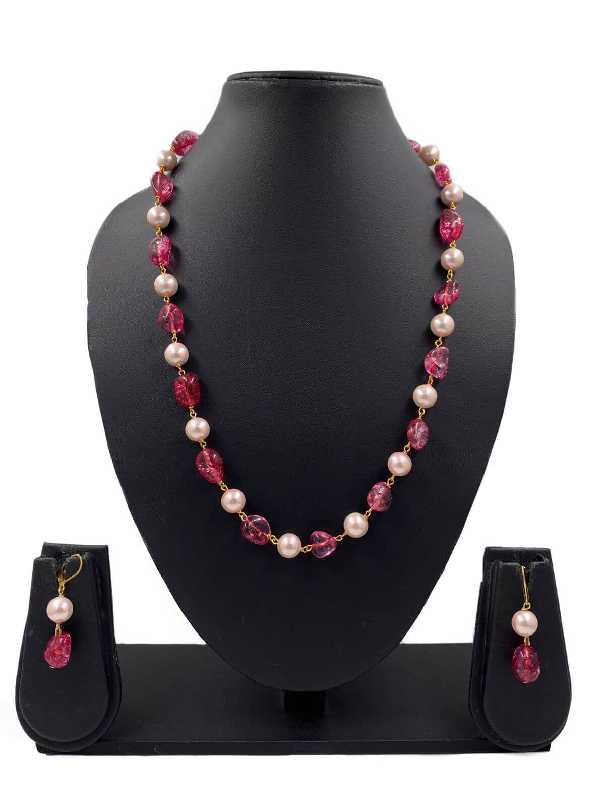 Semi Precious Gemstone Pink Tourmaline Beaded Necklace | Pink Beads Jewellery