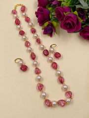 Semi Precious Gemstone Pink Tourmaline Beaded Necklace | Pink Beads Jewellery