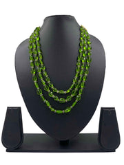 Elegant Semi Precious Triple Layered Green Quartz Faceted Beaded Necklace For Women