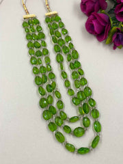 Elegant Semi Precious Triple Layered Green Quartz Faceted Beaded Necklace For Women
