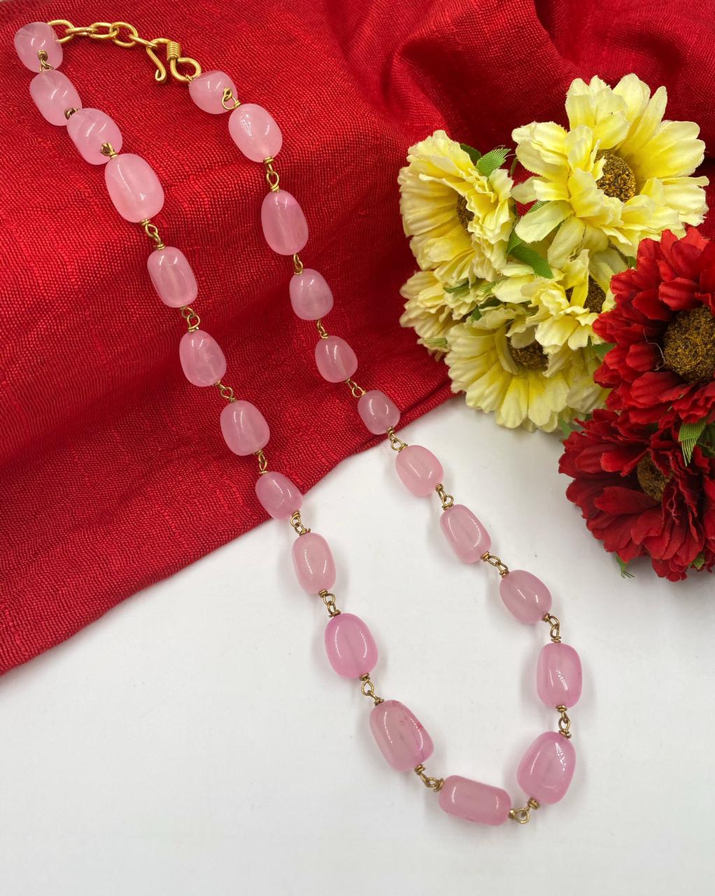 Semi Precious Handcrafted Rose Quartz Beads Necklace By Gehna Shop Beads Jewellery