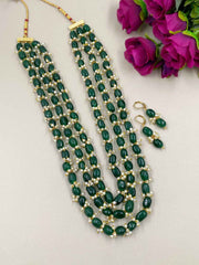 Semi Precious Layered Green Jade Beads Necklace For Women