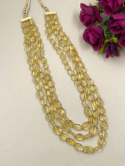 Semi Precious Layered Yellow Citrine Beaded Necklace For Women - Gemstone Beads Jewelry