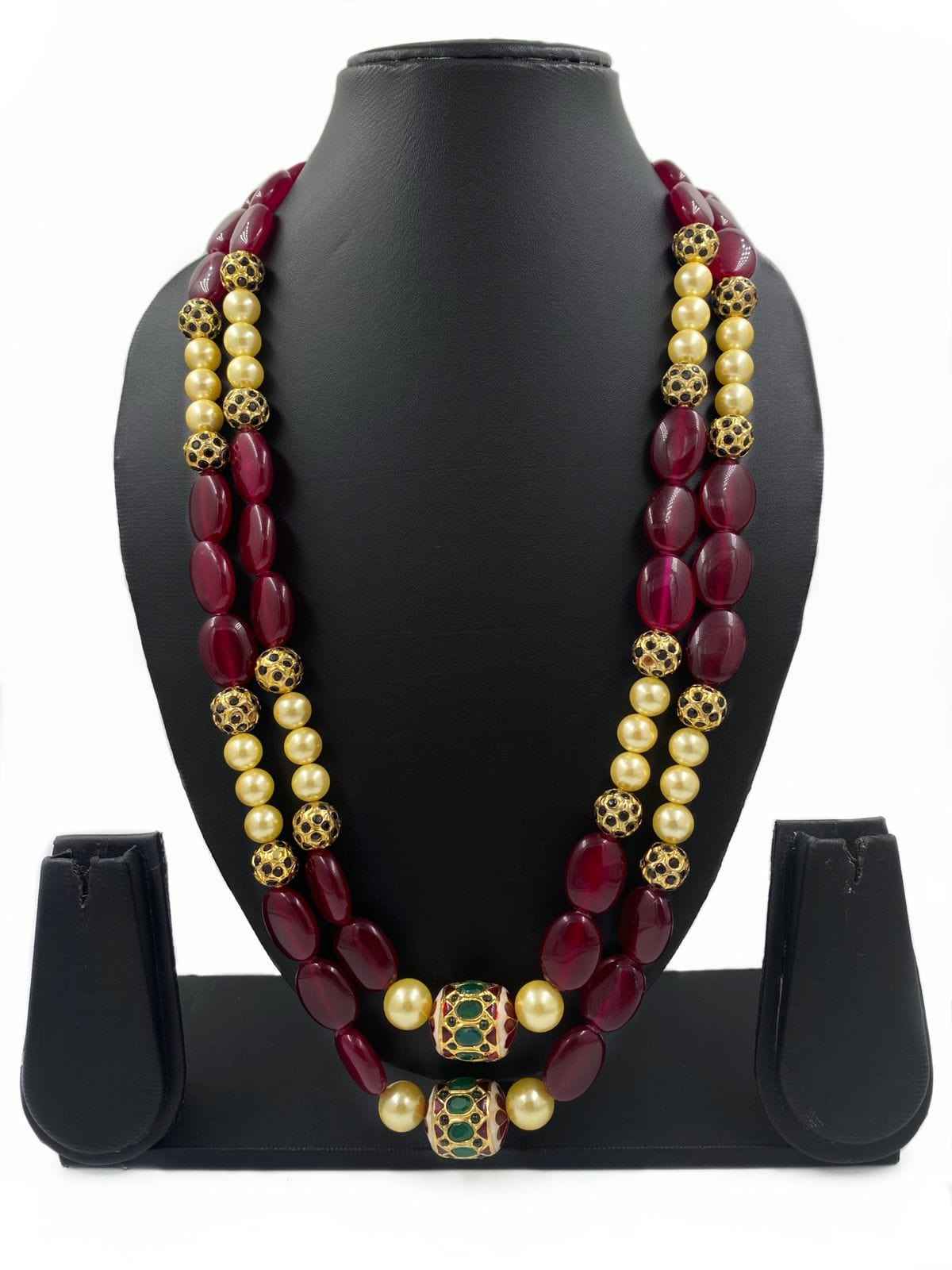 Semi Precious Maroon Jade Stone Beads Necklace Handcrafted For Men And Women | Gemstone Necklaces