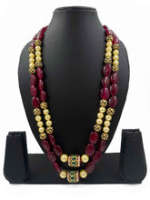 Semi Precious Maroon Jade Stone Beads Necklace Handcrafted For Men And Women | Gemstone Necklaces