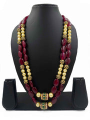 Semi Precious Maroon Jade Stone Beads Necklace Handcrafted For Men And Women | Gemstone Necklaces
