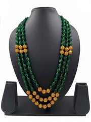 Semi Precious Multi Layered Green Jade Stone Beads Long Necklace By Gehna Shop