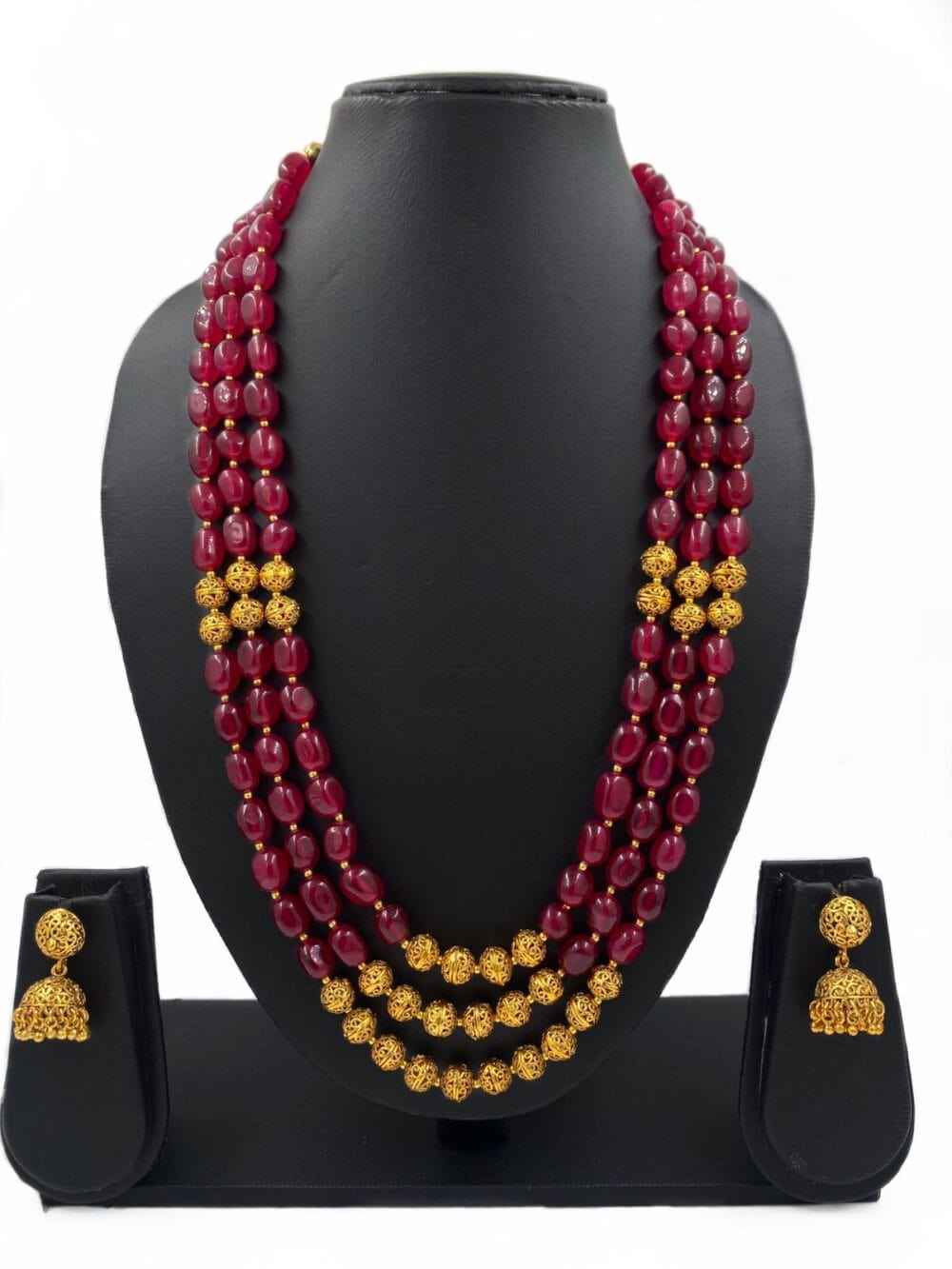 Semi Precious Multi Layered Maroon Jade Stone Beads Long Necklace For Women By Gehna Shop
