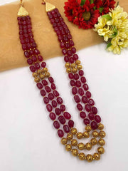 Semi Precious Multi Layered Maroon Jade Stone Beads Long Necklace For Women By Gehna Shop