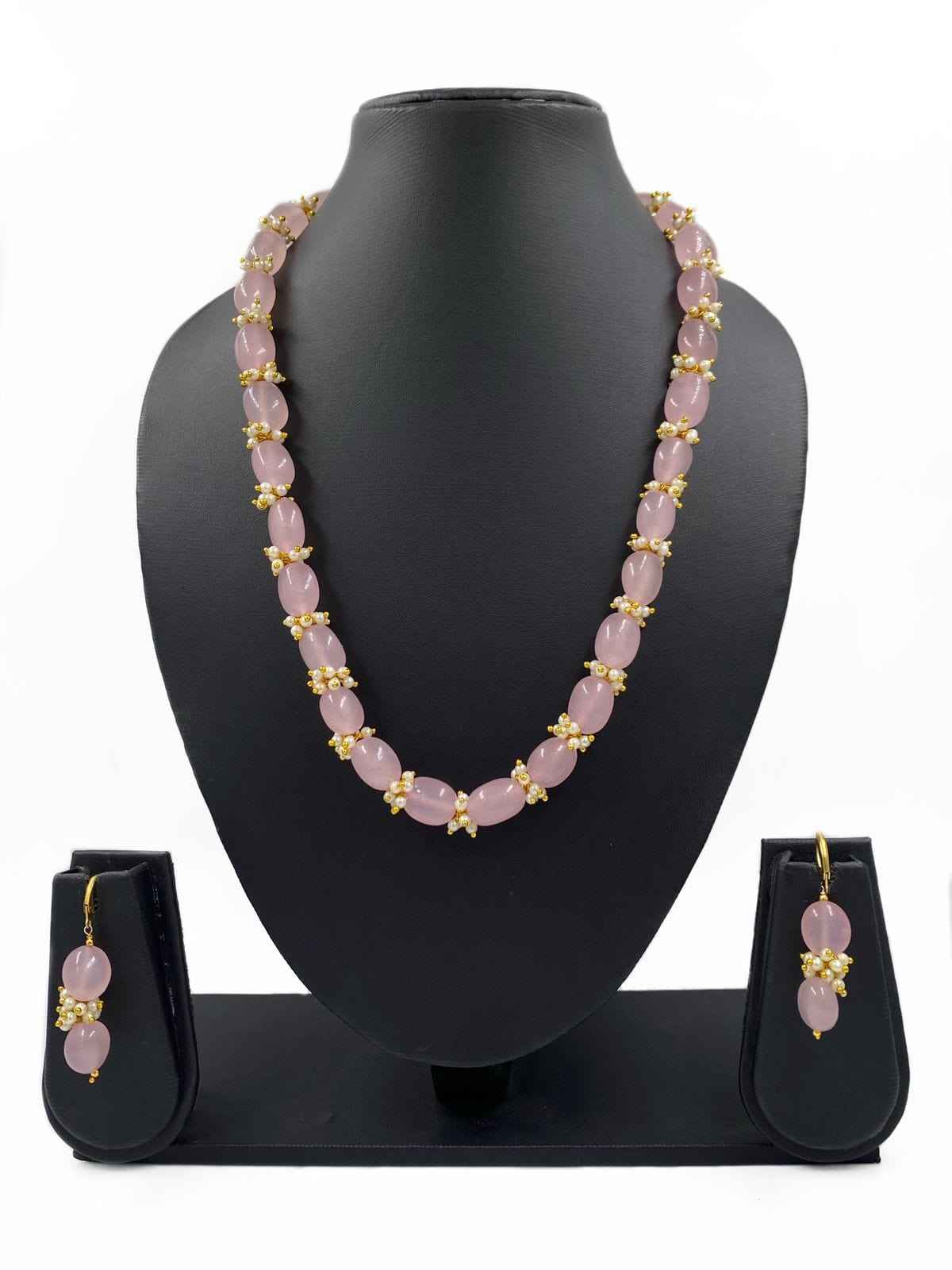 Semi Precious Pink Jade Single Strand Beads Necklace For Women