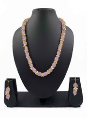 Semi Precious Pink Jade Single Strand Beads Necklace For Women