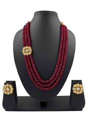 Semi Precious Red Jade Beads Necklace With Kundan For Women By Gehna Shop