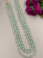 Semi Precious Triple Layered Mint Green Jade Beads Necklace For Men And Women