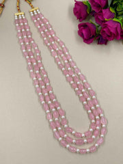 Semi Precious Triple Layered Pink Beads Necklace For Men And Women