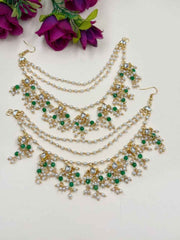 Gold Plated Kundan And Pearl Ganthan Ear Chain For Weddings | Traditional Matil Design