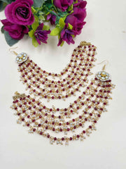 Designer Layered red Beaded Kundan Earchian For Women - Traditional Hair Chain Matil Design