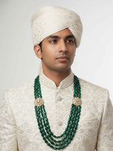 Traditional Kundan Brooch & Green Beaded Necklace For Sherwani | Grooms Necklace