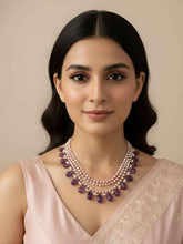 Designer Amethyst Carved Drops And Freshwater Pearls Beaded Necklace For Women