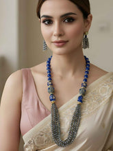 Designer Blue Jade & Natural Labradorite Gemstone Beaded Necklace Set For Women