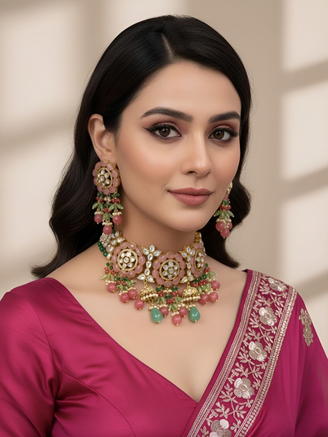Modern Look Luxury Kundan Beaded Choker Necklace Set For Weddings