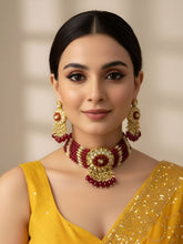 Designer Kundan And Pearls Beaded Choker Necklace Set For Women