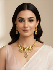 Gold Plated Modern Look Golden Hasli Necklace Set For Ladies By Gehna shop