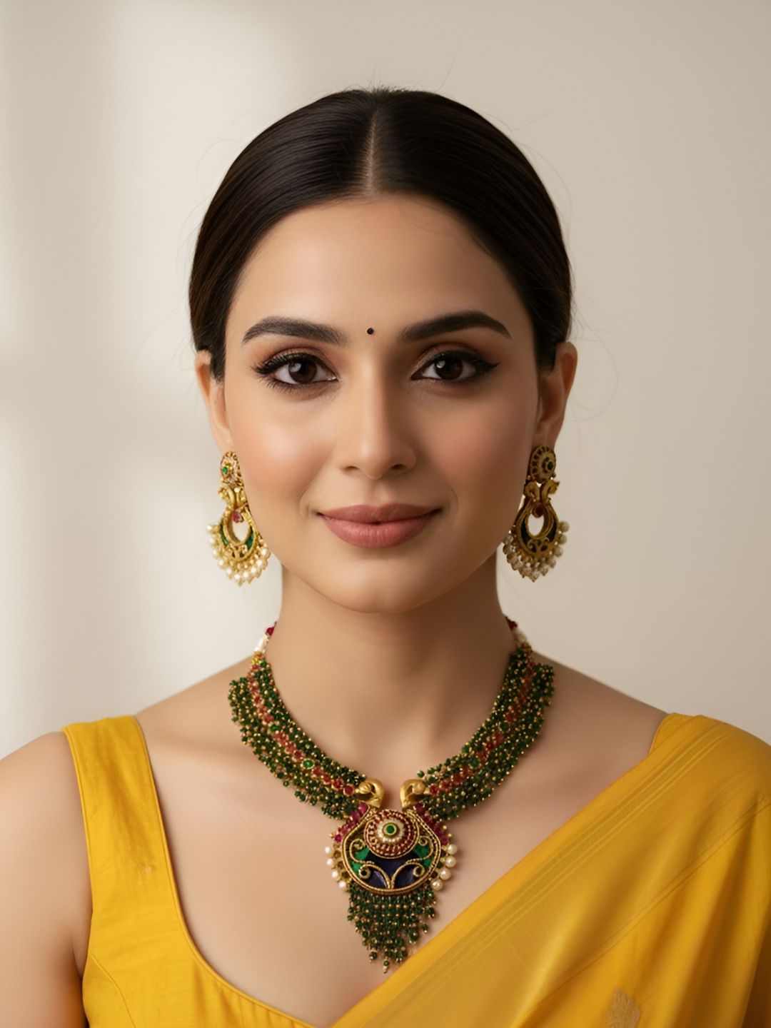 Traditional Gold Plated Peacock Design Antique Temple Necklace Set For Women - Wedding & Festive Wear