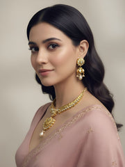 Traditional Gold Plated Kundan Hasli Necklace Set For Weddings