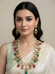 Handcrafted Gold Toned Long Kundan Necklace With Multi Color Stones By Gehna Shop