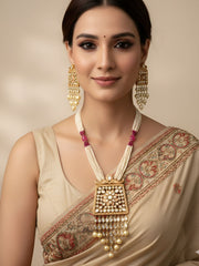 Gold Plated Designer Long Kundan Party Wear Necklace Set For Woman