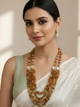 Stylish Semi Precious Gemstone Citrine Chips Beads Necklace Set For Women - Festive Gemstone Beaded Necklaces