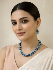 Semi Precious Lapis Lazuli Handcrafted Beaded Necklace Set For Women