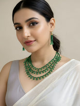 Beautiful Handcrafted Layered Green Teardrop Hydro Beads Necklace With Earrings For Women