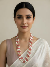 Semi-Precious Unisex Triple-Layered Long Pastel Peach Jade Beads Necklace Set by Gehna Shop
