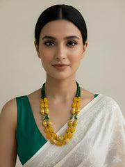 Designer Handcrafted Gemstone Statement Beaded Necklace Set by Gehna Shop – Semi Precious Jade Beads & Tanjore Beads