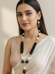 Designer Pearls And Black Onyx Beaded Necklace Set - Black Beads Necklace For Women
