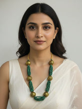 Fancy Multilayered Green Melachite Beaded Jewellery Necklace Set