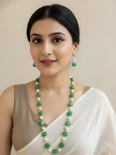 Elegant Semi Precious Jade Beads And Shell Pearls Long Beaded Necklace - Gemstones Beads Jewelry