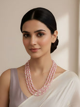 Semi Precious Triple Layered Pink Beads Necklace For Men And Women